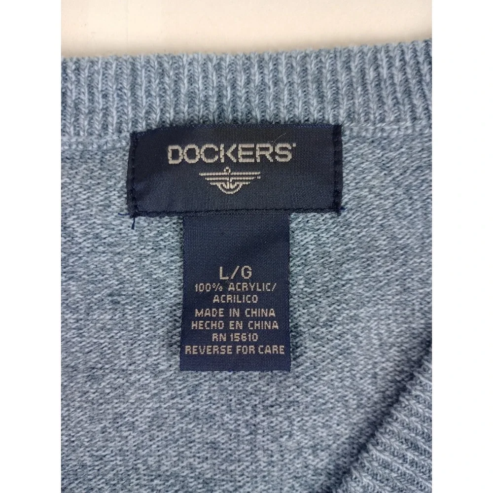 Dockers Men's L V-Neck Blue Long Sleeve Acrylic Golf Preppy Business Sweater